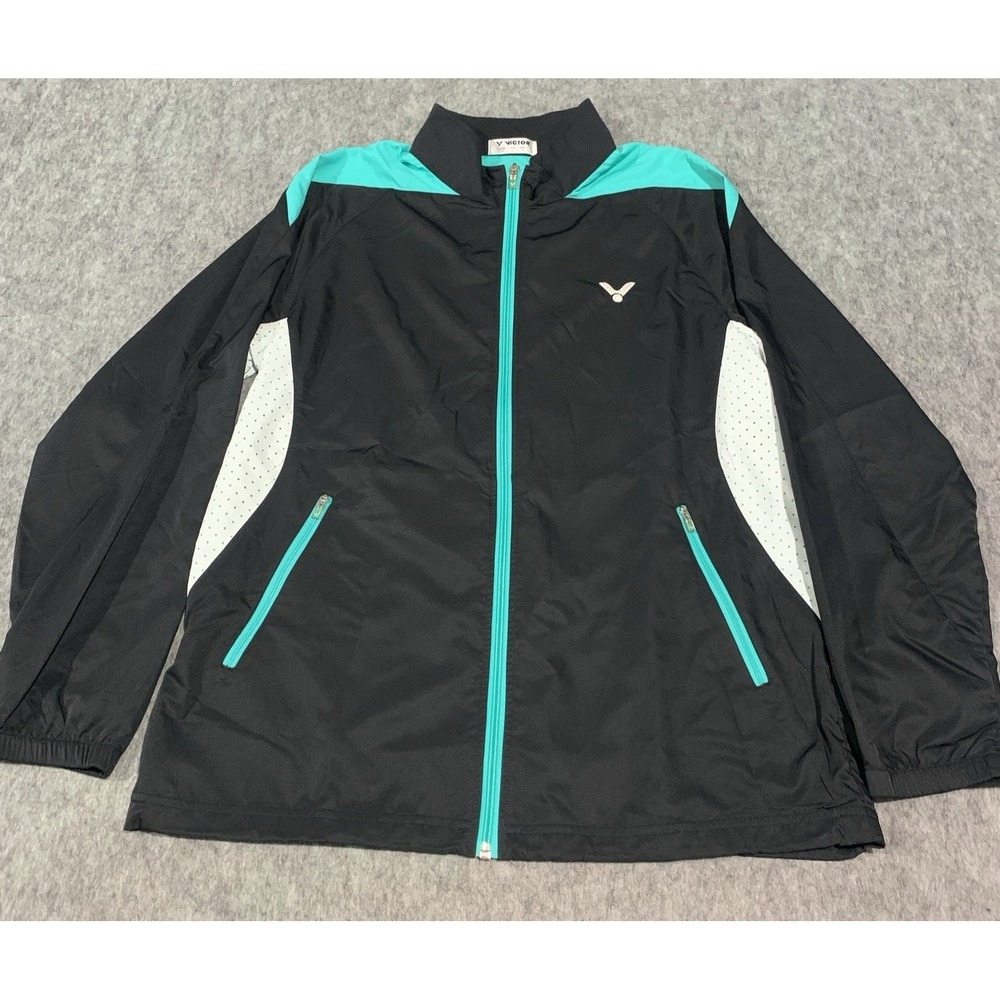 Victor Badminton Sports Athletic Jacket Full Zip Black/Green Zip Pockets -Size L